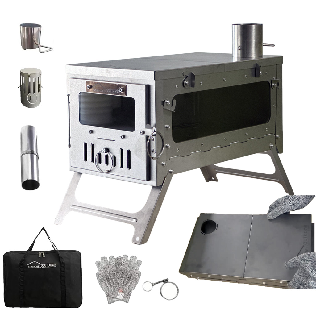 Outdoor Camping Usa - เตาเต็นท์ไทเทเนียม TSG จากคลังสินค้าสหรัฐอเมริกา เตาเผาไม้พับได้แบบพกพาพร้อมท่อปล่องไฟ เตาเต็นท์ไทเทเนียมสำหรับตั้งแคมป์และเดินป่า