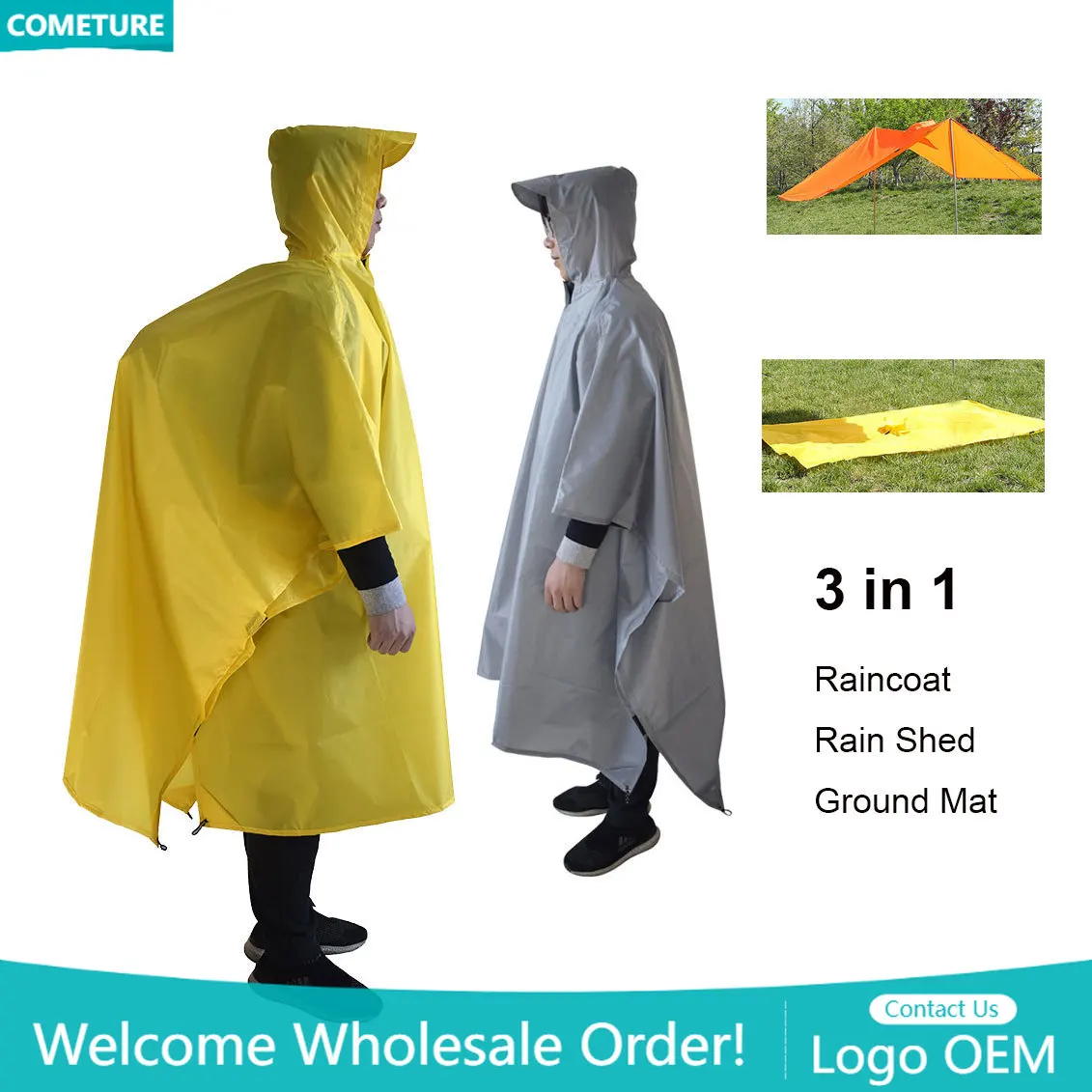 เสื้อกันฝน 3 In 1 เดินป่า Ponc - Camping Rain Poncho บทวิจารณ์และราคา